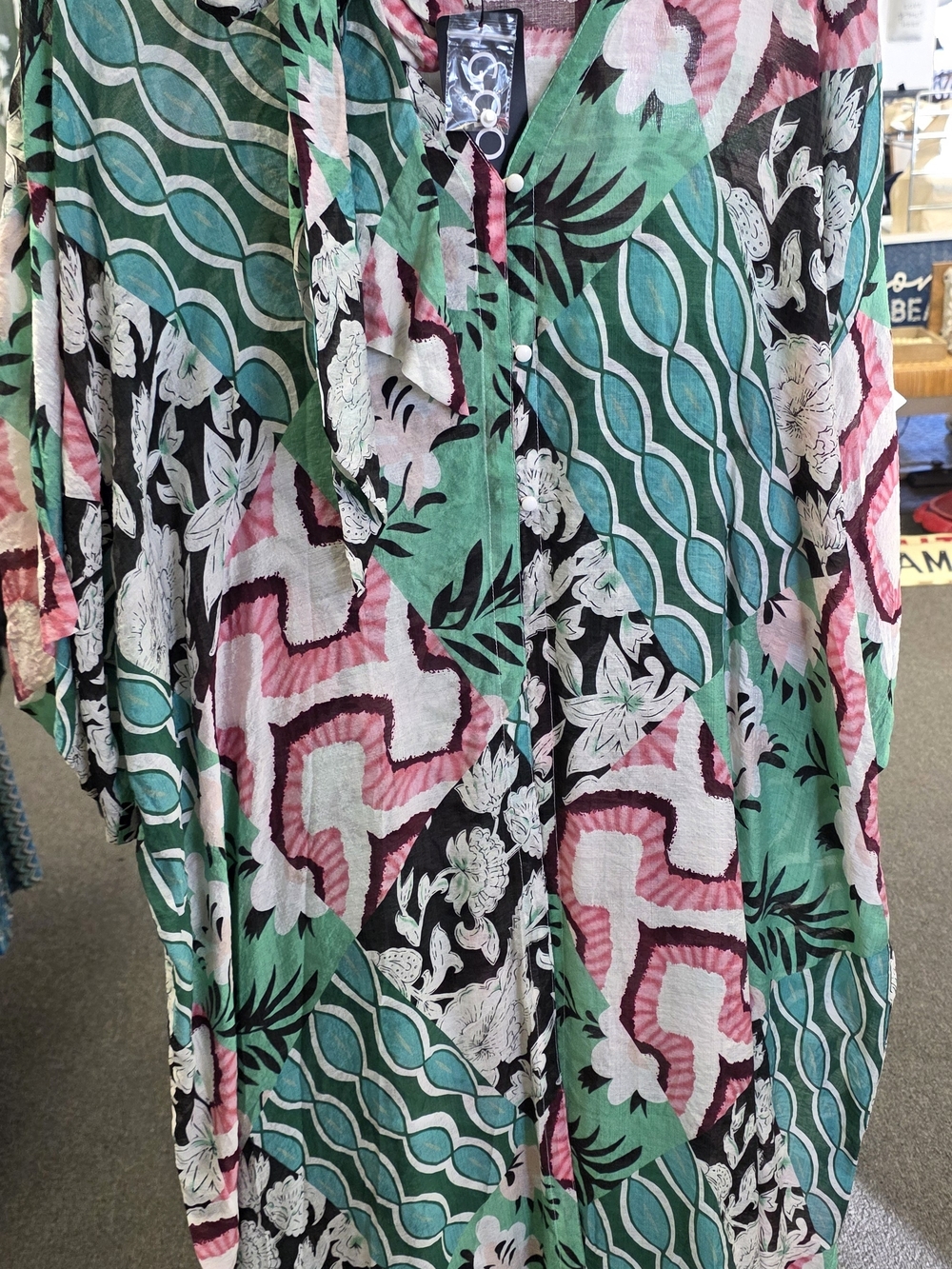 Gigio Floral & Geometric Print Kimono - Green/Pink